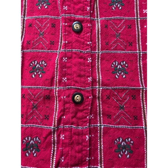 Vintage Krazy Kat Red Plaid Button-Up Shirt S Embroidered Candy Canes Flowers - Picture 4 of 7